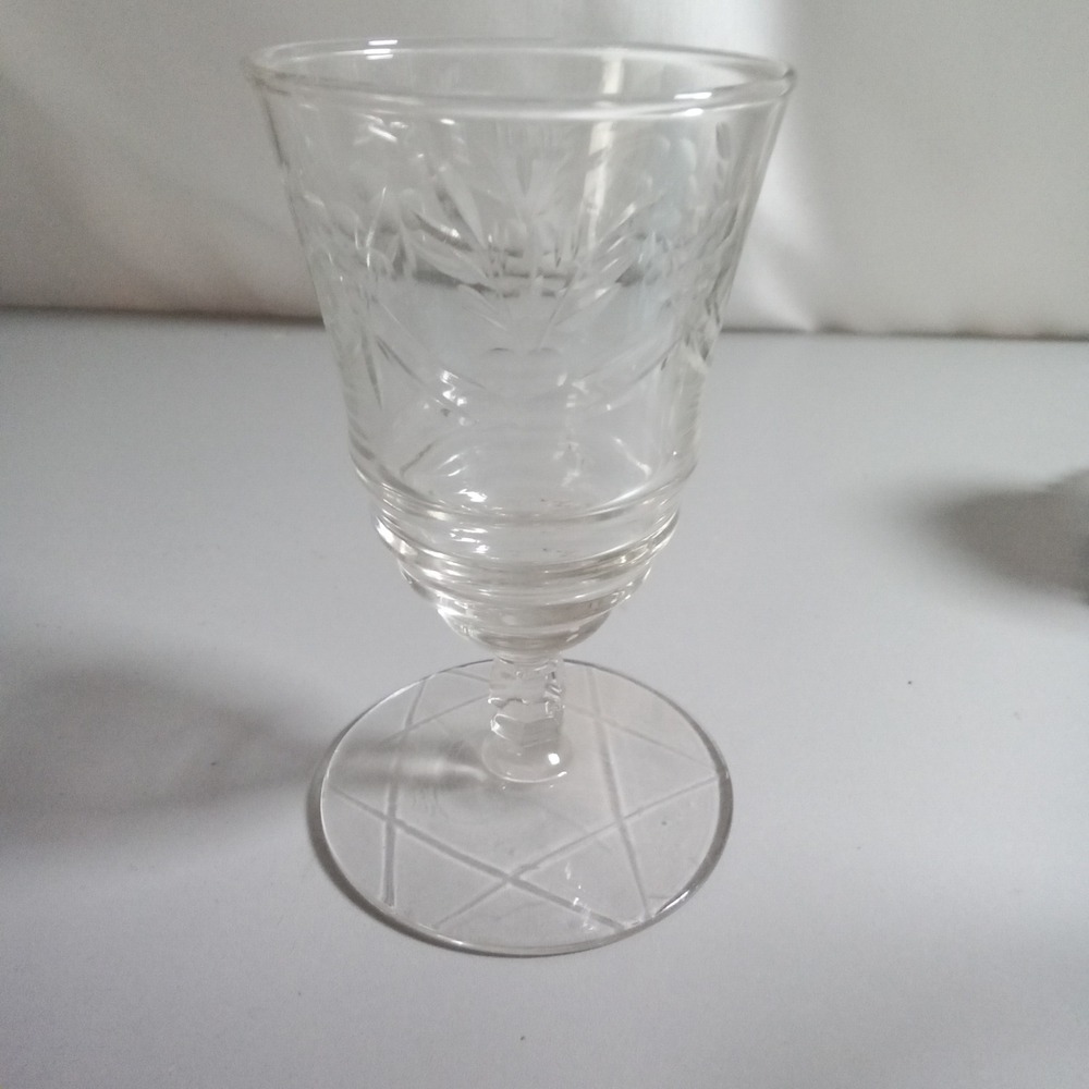 Vintage Clear Glass Etched Floral Goblet Footed Water Wine Stemware 5.5 inch